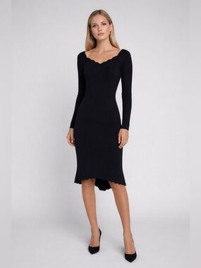 L’AGENCE Felizia Long Sleeve Knit Dress Black NWT